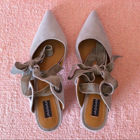 Jaggar Shoes - Jaggar Gray Suede Velvet Tie Mules Jaggar Shoes - Jaggar Gray Suede Velvet Tie Mules